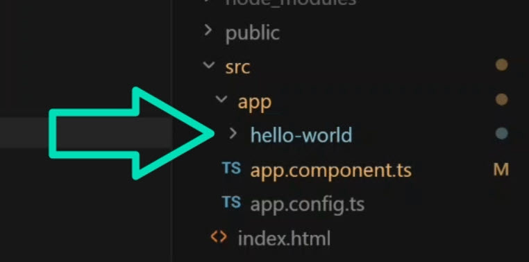 The generated HelloWorldComponent file open in the editor after the skill runs.