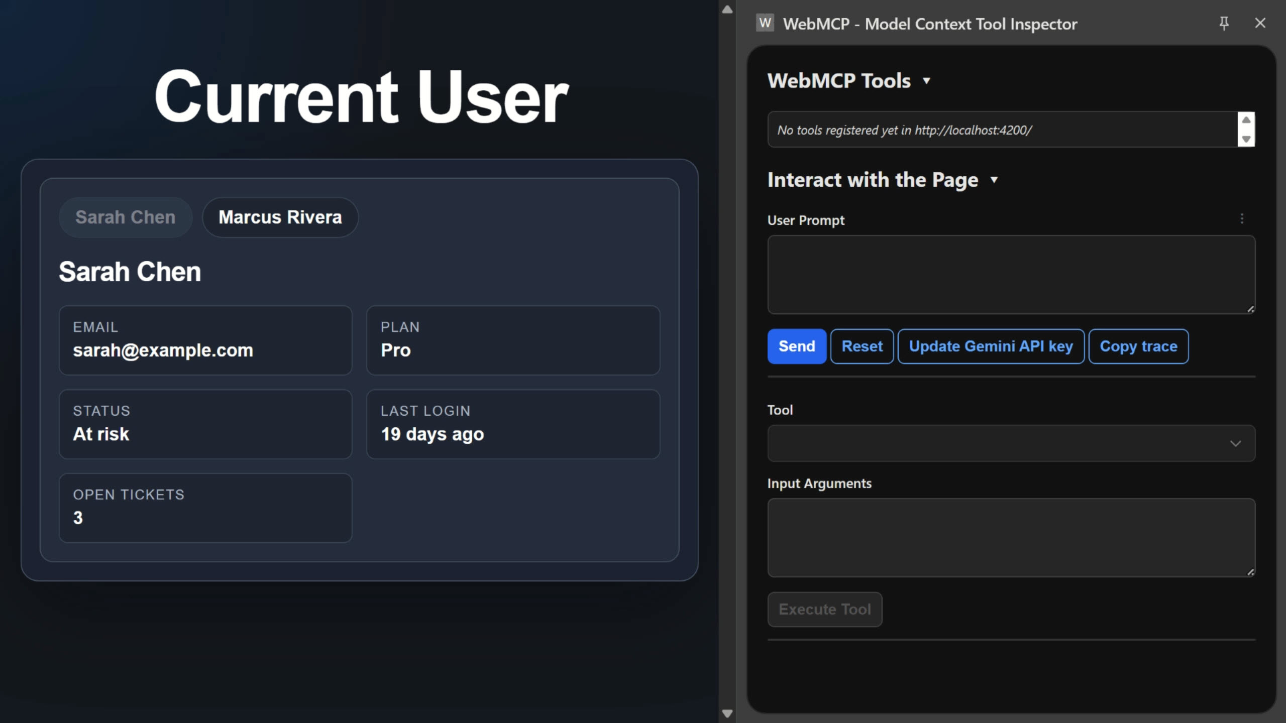 Basic Angular app not using WebMCP tools