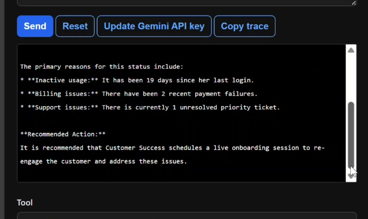 Gemini checking if the customer is at risk