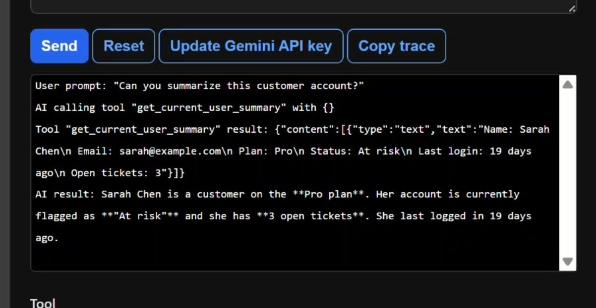 Gemini summarizing the customer account