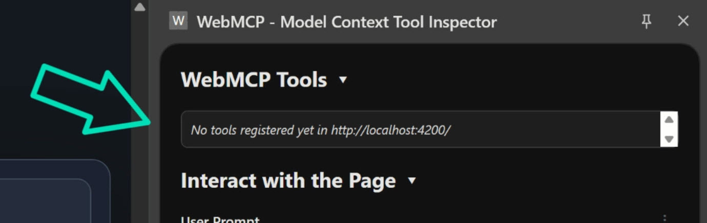 WebMCP Inspector showing no tools available