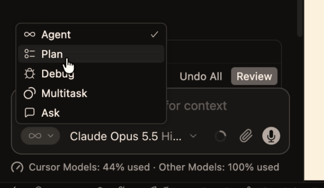 Using Opus to plan a feature with Cursor Planning Mode